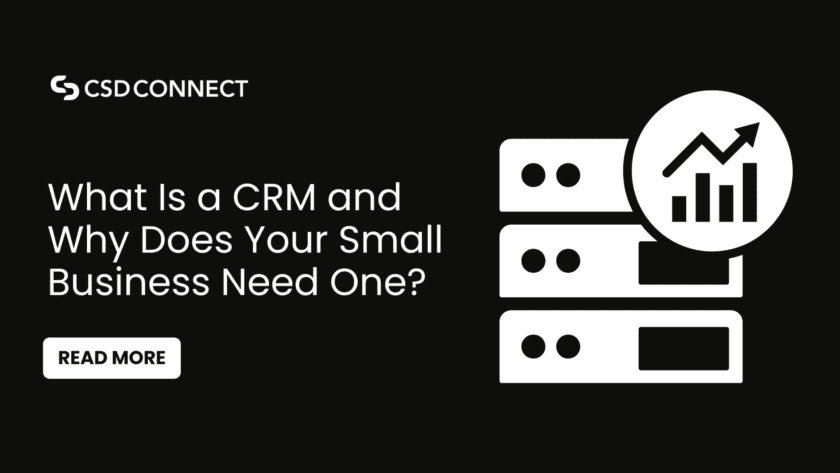 A 2D line graphic representing CRM software, along with the blog title and a ‘Read More’ button.